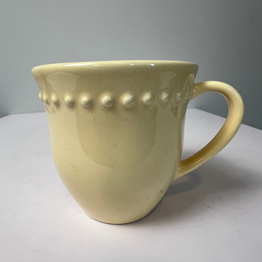 Pottery Barn Emma Coffee Mug Yellow Beaded Stoneware Portugal Farmhouse Cup Tea